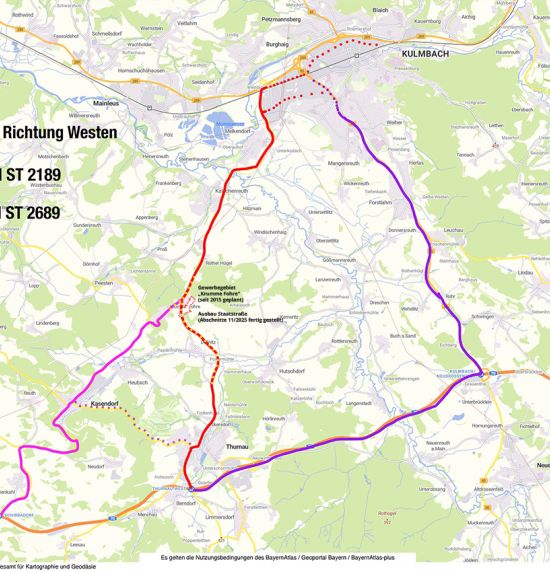 Verkehrssituation Großraum Kulmbach - Kasendorf - Thurnau - Karte Bayernatlas mit Ergänzungen Dietmar Popp